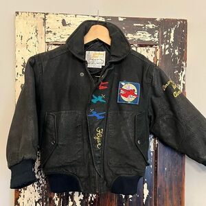 Vintage Boys London Fog Flying Tigers leather aviation bomber jacket size 7. …